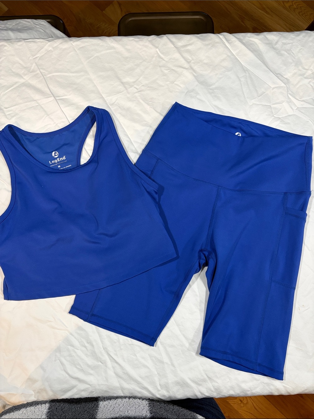 LegEnd Blue Workout Set Medium Sports Bra Bike Shorts Pockets